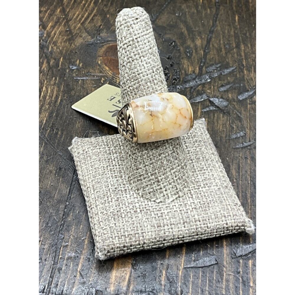 Barse Regalia Ring- Antique White Quartz- Bronze- 9- NWT